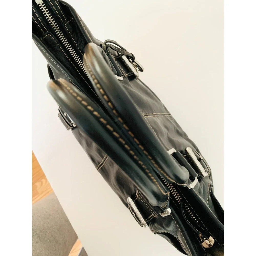 Michael Kors Y2K Black Crescent Brookville Buckle Hobo Bag‎ Silver Hardware RARE